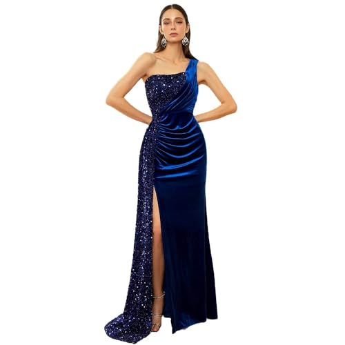 Damen One-Shoulder Formal Ballkleid Meerjungfrau Pailletten Samt Ballkleid äRmellos Seitlich Geschlitzt Abendkleid Blue L Damen One-Shoulder Formal Ballkleid Meerjungfrau Pailletten Samt Ballkleid äRmellos Seitlich Geschlitzt Abendkleid Blue L von Generic