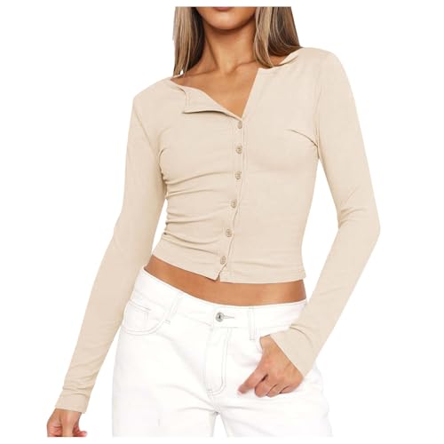 Damen Open Front Button Down Langarm Crop Tops Basics Crop Y2K Tops Slim Fitted Going Out Langarmshirts von Generic