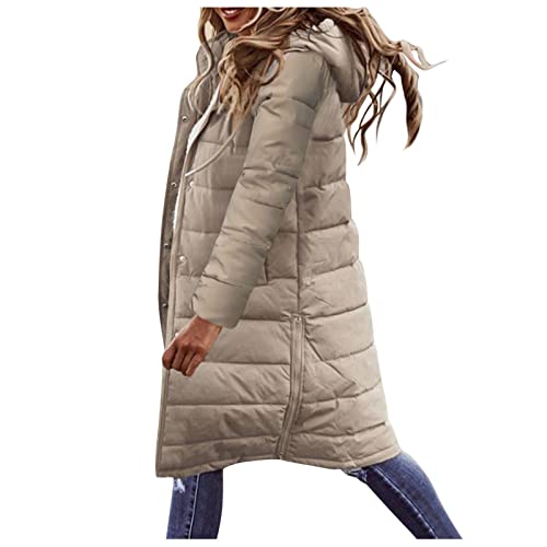 Damen Oversize Steppweste Winter Lang Weste Locker Casual Pufferweste Einfarbig Outwear Damenweste Mode Teenager Mädchen Gilet Alltäg Ärmellos Kapuzenweste Klassisch Lang Steppweste (Khaki-K, XXL) von Generic