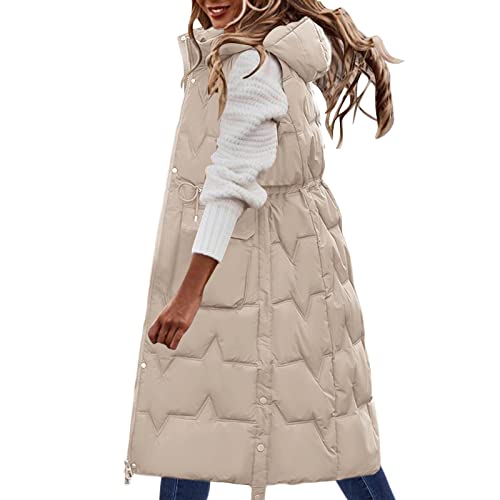Damen Oversize Steppweste Winter Lang Weste Locker Casual Pufferweste Einfarbig Outwear Damenweste Mode Teenager Mädchen Gilet Alltäg Ärmellos Kapuzenweste Klassisch Lang Steppweste (White-J, M) von Generic