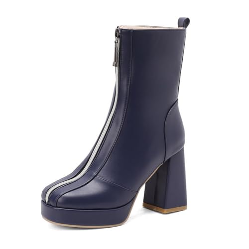 Damen PU-Leder Plateau Stiefeletten Hoher Stämmiger Ferse Kurze Stiefel Quadratische Zehe Booties Mit Frontreißverschluss,Blau,41.5 EU Damen PU-Leder Plateau Stiefeletten Hoher Stämmiger Ferse Kurze Stiefel Quadratische Zehe Booties Mit Frontreißverschluss,Blau,41.5 EU von Generic