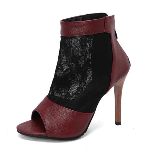 Damen PU Leder Spitze Kurze Stiefel Mit Reißverschluss Hinten Sexy Hoher Absatz Sommer Sandalen Peeptoe Partei Abschlussball Kleid Pumps,Burgundy,38.5 EU Damen PU Leder Spitze Kurze Stiefel Mit Reißverschluss Hinten Sexy Hoher Absatz Sommer Sandalen Peeptoe Partei Abschlussball Kleid Pumps,Burgundy,38.5 EU von Generic