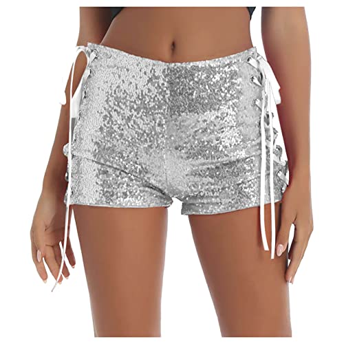 Damen Pailletten Glitzer Shorts, sexy Kurze Hose Shorts (Silber, S) von Generic