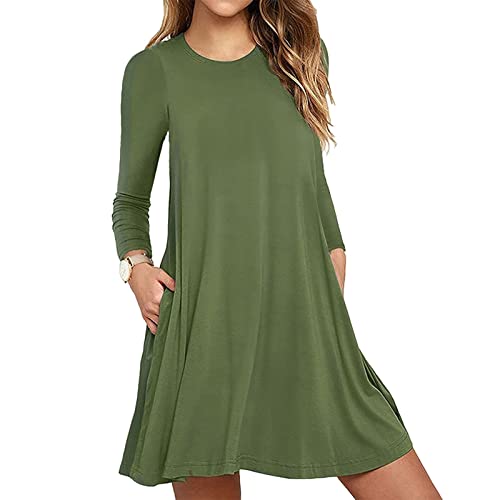 Damen Pailletten Kleid Pullover Damen Lang Goldenes Kleid Elegant Einfarbig A-Linie Kleider Rundhals Knielang Blusenkleid Winter Tunikakleid Casual Sweatkleid Steampunk Kleid (Army Green,L) von Generic