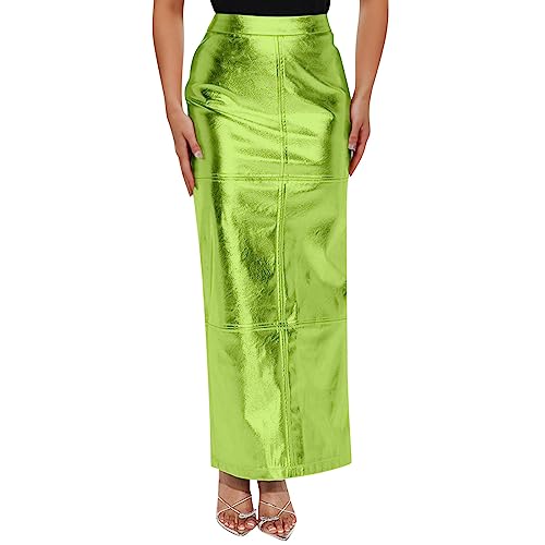Damen Pailletten Rock Bleistiftrock Hohe Taille Glitzer Meerjungfrau Rock Bodycon Midi Skirt Hohe Taille Retro Maxirock Pu Leder Slim Fit Hüfte Rock von Generic