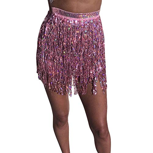 Damen Pailletten Rock Quasten Rock Rave Rock Bauchtanz Kostüm Bauchtanz Mini Rock für Mädchen, Bauchtanz Hüfttuch Club Kostüm Sommer Wrap Fransen Röcke, Rock zum Schnüren, Hüftschal, Rave Outfit von Generic