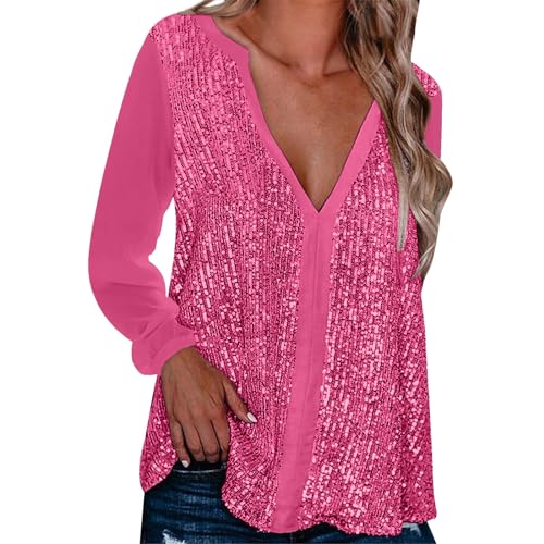 Damen Pailletten Tops Sparkle Shimmer Weste Ärmellos V-Ausschnitt U-Back Side Split Bluse Tunika Trägertops Perlen Ärmellos Top Spaghettiträger Top Kurzarm Glitzer Pailletten Tank Top Glänzendes Bluse von Generic