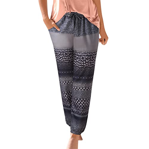 Damen Pant Lange Haremshose Schlupfhose Boho Strandhose Leicht Freizeithose Loose Sommerhose Frauen Hose mit Taschen Straight Bein Hose Sommerhose Stoffhose Jogginghose Yogahose von Generic