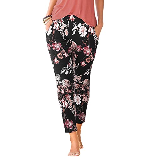 Damen Pant Lange Haremshose Schlupfhose Boho Strandhose Leicht Freizeithose Loose Sommerhose Frauen Hose mit Taschen Straight Bein Hose Sommerhose Stoffhose Jogginghose Yogahose von Generic