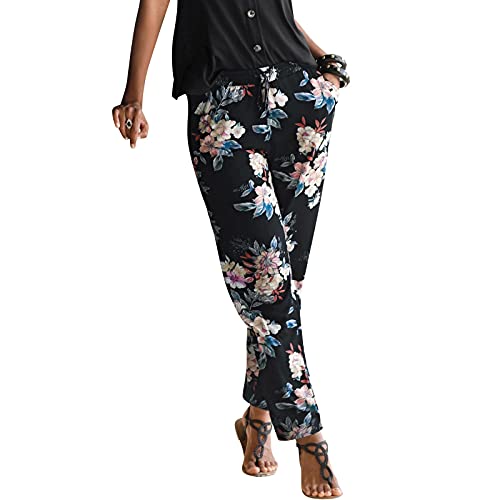 Damen Pant Lange Haremshose Schlupfhose Boho Strandhose Leicht Freizeithose Loose Sommerhose Frauen Hose mit Taschen Straight Bein Hose Sommerhose Stoffhose Jogginghose Yogahose von Generic