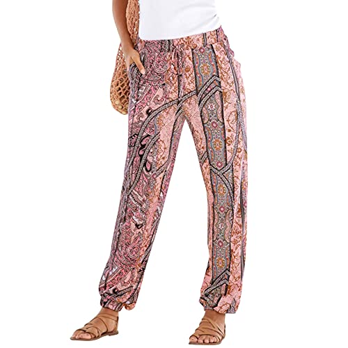 Damen Pant Lange Haremshose Schlupfhose Boho Strandhose Leicht Freizeithose Loose Sommerhose Frauen Hose mit Taschen Straight Bein Hose Sommerhose Stoffhose Jogginghose Yogahose von Generic