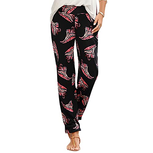 Damen Pant Lange Haremshose Schlupfhose Boho Strandhose Leicht Freizeithose Loose Sommerhose Frauen Hose mit Taschen Straight Bein Hose Sommerhose Stoffhose Jogginghose Yogahose von Generic