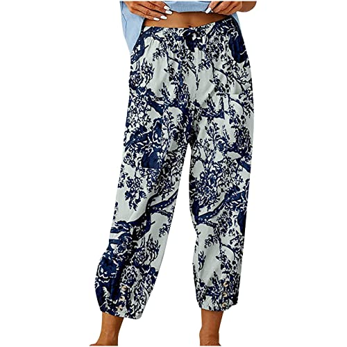 Damen Pant Lange Haremshose Schlupfhose Boho Strandhose Leicht Freizeithose Loose Sommerhose Frauen Hose mit Taschen Straight Bein Hose Sommerhose Stoffhose Jogginghose Yogahose von Generic