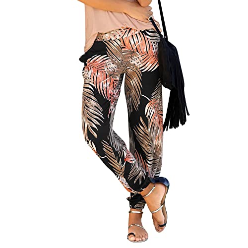 Damen Pant Lange Haremshose Schlupfhose Boho Strandhose Leicht Freizeithose Loose Sommerhose Frauen Hose mit Taschen Straight Bein Hose Sommerhose Stoffhose Jogginghose Yogahose von Generic