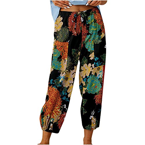 Damen Pant Lange Haremshose Schlupfhose Boho Strandhose Leicht Freizeithose Loose Sommerhose Frauen Hose mit Taschen Straight Bein Hose Sommerhose Stoffhose von Generic