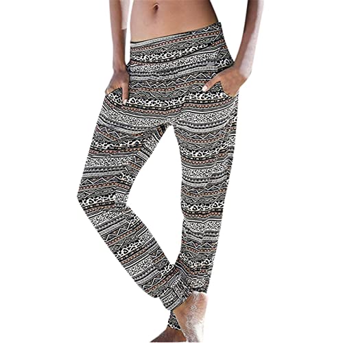 Damen Pant Lange Haremshose Schlupfhose Leicht Boho Strandhose Sommer Straight Bein Hose Freizeithose Women Sommerhose Stoffhose Yogahose mit Taschen Jogginghose von Generic