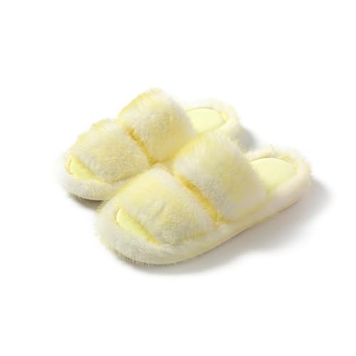 Damen Pantoffeln Bunte Mode Hause Furry Innen Komfort Slip-on Offene Zehe Baumwolle Hausschuhe 41-42 EU,Gelb von Generic