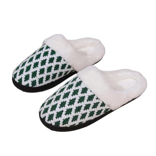 Damen Pantoffeln Mode Checkered Lässig Furry Hausschuhe Winter Innen Gepolstert Warm Gefüttert 38-39 EU,Grün von Generic