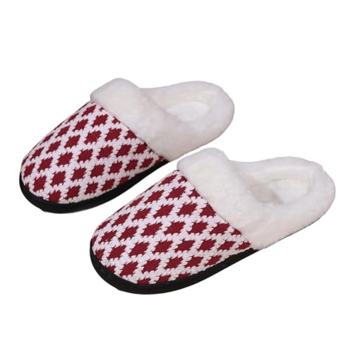 Damen Pantoffeln Mode Checkered Lässig Furry Hausschuhe Winter Innen Gepolstert Warm Gefüttert 38-39 EU,Rot von Generic