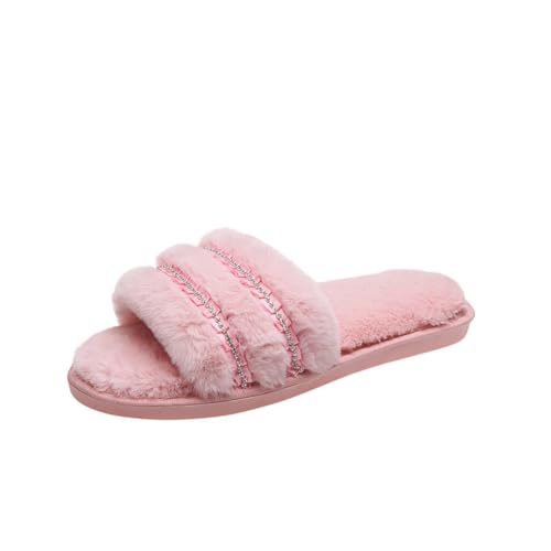 Damen Pantoffeln Mode Shiny Offene Zehe Furry Winter Innen Haus Weicher Boden Hausschuhe 38-39 EU,Rosa von Generic