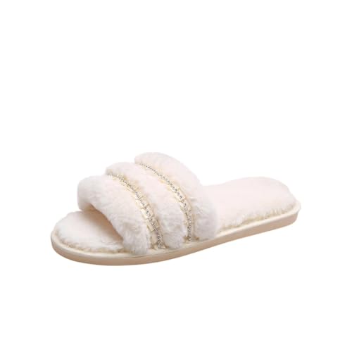 Damen Pantoffeln Mode Shiny Offene Zehe Furry Winter Innen Haus Weicher Boden Hausschuhe 40-41 EU,Weiß von Generic