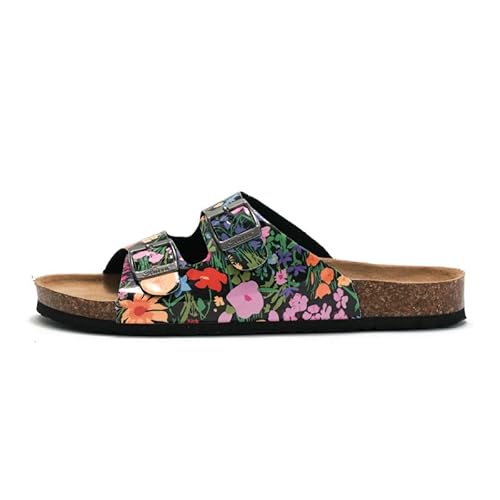 Damen Pantolette Bequeme weich Hausschuhe mit Kork-Fußbett Mode Rutschfest Suede Sandalen In-Outdoor Leder Slipper (Schwarz, eu_footwear_size_system, adult, numeric, medium, numeric_40) von Generic