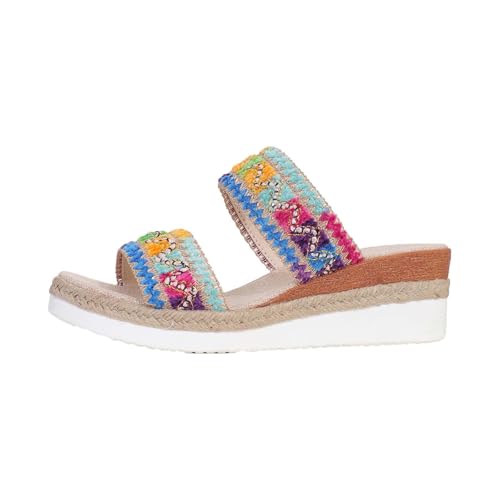 Damen Pantoletten Espadrilles Plateau Peeptoe Sommerschuhe Elegant Keilsandalen Leichte Keilabsatz Damenschuhe Frauen Rutschfest Strandschuhe Bequem Hausschuhe Weich Freizeitschuhe Slippers von Generic