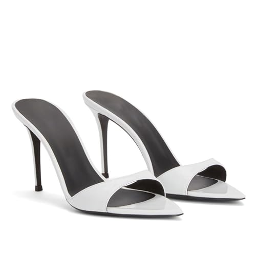 Damen-Pantoletten mit spitzer Spitze und Peep-Toe, Slingback-Sandalen mit EIN-Wort-Gürtel und Stiletto-Absatz, modische Lackleder-Sandalen für Sommerpartys,Weiß,46 EU Damen-Pantoletten mit spitzer Spitze und Peep-Toe, Slingback-Sandalen mit EIN-Wort-Gürtel und Stiletto-Absatz, modische Lackleder-Sandalen für Sommerpartys,Weiß,46 EU von Generic