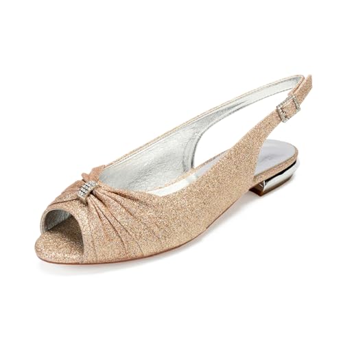 Damen Peep Toe Slingback Hochzeit Sandalen Flache Absatz Brautschuhe Mit Strass Slip Auf Partei Abschlussball Kleid Schuhe Mit Schnalle,Champagne,38 EU Damen Peep Toe Slingback Hochzeit Sandalen Flache Absatz Brautschuhe Mit Strass Slip Auf Partei Abschlussball Kleid Schuhe Mit Schnalle,Champagne,38 EU von Generic