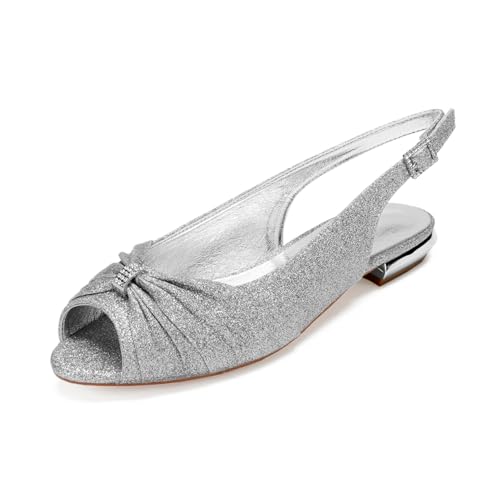 Damen Peep Toe Slingback Hochzeit Sandalen Flache Absatz Brautschuhe Mit Strass Slip Auf Partei Abschlussball Kleid Schuhe Mit Schnalle,Silber,43 EU Damen Peep Toe Slingback Hochzeit Sandalen Flache Absatz Brautschuhe Mit Strass Slip Auf Partei Abschlussball Kleid Schuhe Mit Schnalle,Silber,43 EU von Generic