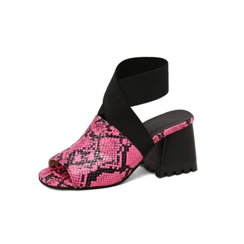Damen Peep Toe Slingback Sommer Sandalen Kreuz Gummiband Kleid Pumps Hoher Blockabsatz Kurze Stiefel,Fuchsia,38.5 EU von HXTYXCQ