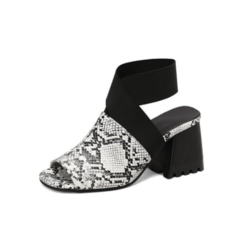 Damen Peep Toe Slingback Sommer Sandalen Kreuz Gummiband Kleid Pumps Hoher Blockabsatz Kurze Stiefel,Weiß,35 EU von HXTYXCQ