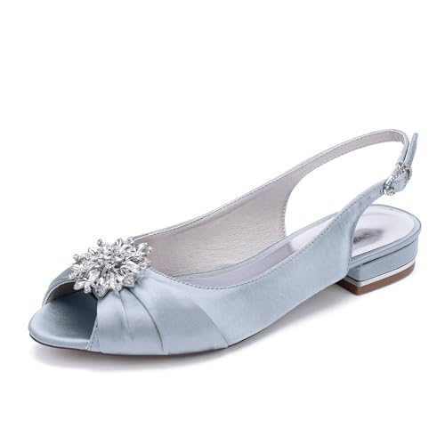 Damen Peeptoe Brautschuhe Mit Strass Slingback Ballerinas Niedrige Blockabsätze Satin Hochzeit Sandalen Knöchelriemen Abend Party Ballettschuhe,Silber,42 EU Damen Peeptoe Brautschuhe Mit Strass Slingback Ballerinas Niedrige Blockabsätze Satin Hochzeit Sandalen Knöchelriemen Abend Party Ballettschuhe,Silber,42 EU von Generic