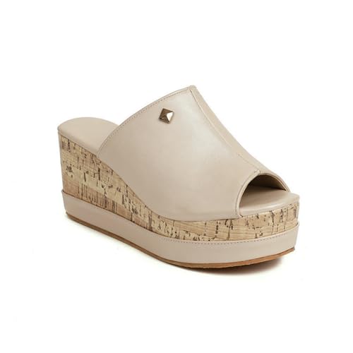 Damen Peeptoe Slingback Pantolette Schuhe Slip Auf PU Leder Sommer Sandalen Hoher Keilabsatz Plateau Sandalen,Beige,39 EU Damen Peeptoe Slingback Pantolette Schuhe Slip Auf PU Leder Sommer Sandalen Hoher Keilabsatz Plateau Sandalen,Beige,39 EU von Generic
