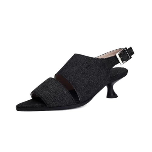 Damen Peeptoe Slingback Sommer Sandalen Slip in Kleid Pumps Mit Schnalle Mittlerer Kätzchen Ferse Partei Abschlussball Sandalen,Black Denim,37 EU Damen Peeptoe Slingback Sommer Sandalen Slip in Kleid Pumps Mit Schnalle Mittlerer Kätzchen Ferse Partei Abschlussball Sandalen,Black Denim,37 EU von Generic