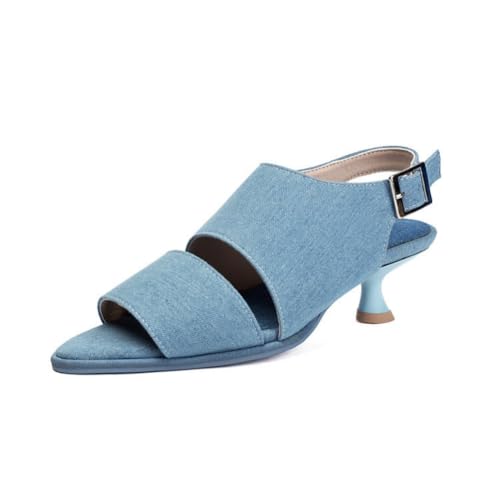 Damen Peeptoe Slingback Sommer Sandalen Slip in Kleid Pumps Mit Schnalle Mittlerer Kätzchen Ferse Partei Abschlussball Sandalen,Blue Denim,35.5 EU Damen Peeptoe Slingback Sommer Sandalen Slip in Kleid Pumps Mit Schnalle Mittlerer Kätzchen Ferse Partei Abschlussball Sandalen,Blue Denim,35.5 EU von Generic