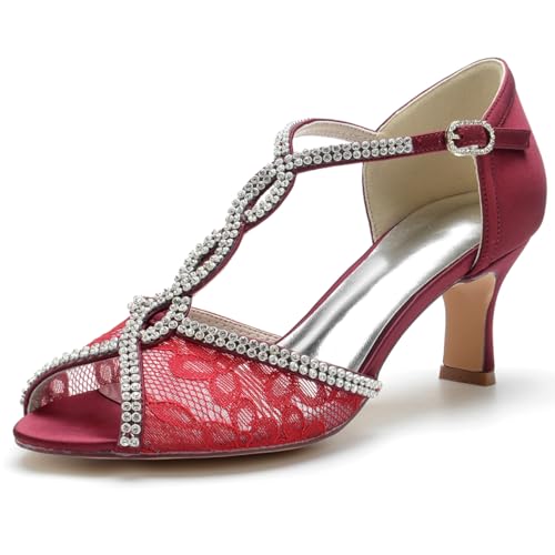 Damen Peeptoe Strass Braut Braut Hochzeitsschuhe Mid Kätzchenabsatz Abend Party Kleid Schuhe Spitze Knöchelriemen Kleid Brautjungfern Sandalen,Burgundy,39 EU Damen Peeptoe Strass Braut Braut Hochzeitsschuhe Mid Kätzchenabsatz Abend Party Kleid Schuhe Spitze Knöchelriemen Kleid Brautjungfern Sandalen,Burgundy,39 EU von Generic