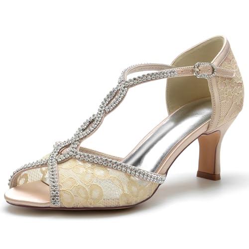 Damen Peeptoe Strass Braut Braut Hochzeitsschuhe Mid Kätzchenabsatz Abend Party Kleid Schuhe Spitze Knöchelriemen Kleid Brautjungfern Sandalen,Champagne,40 EU Damen Peeptoe Strass Braut Braut Hochzeitsschuhe Mid Kätzchenabsatz Abend Party Kleid Schuhe Spitze Knöchelriemen Kleid Brautjungfern Sandalen,Champagne,40 EU von Generic