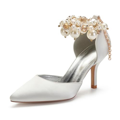 Damen Perle Knöchelriemen Hochzeit Pumps Spitz Zehen Satin Brautschuhe Sexy Hoher Absatz Partei Abschlussball Kleid Schuhe,Elfenbein,37 EU Damen Perle Knöchelriemen Hochzeit Pumps Spitz Zehen Satin Brautschuhe Sexy Hoher Absatz Partei Abschlussball Kleid Schuhe,Elfenbein,37 EU von Generic
