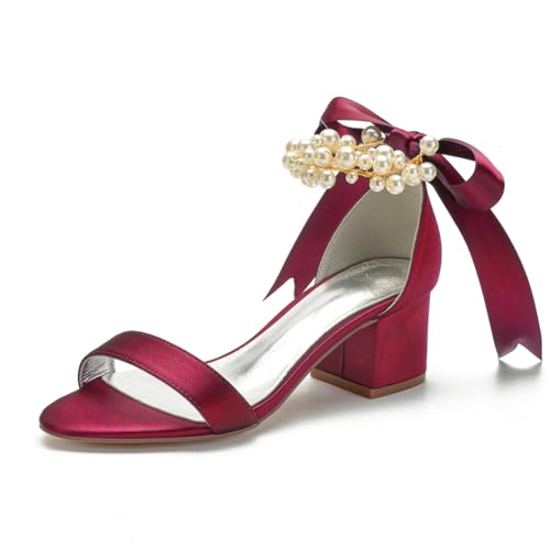 Damen Perlen Knöchelriemen Brautschuhe Offene Spitze Brautschuhe Stämmiger Hoher Absatz Abend Party Kleid Sandalen Satin Schnürung Brautjungfer Pumps,Burgundy,38 EU Damen Perlen Knöchelriemen Brautschuhe Offene Spitze Brautschuhe Stämmiger Hoher Absatz Abend Party Kleid Sandalen Satin Schnürung Brautjungfer Pumps,Burgundy,38 EU von FQMAYPO