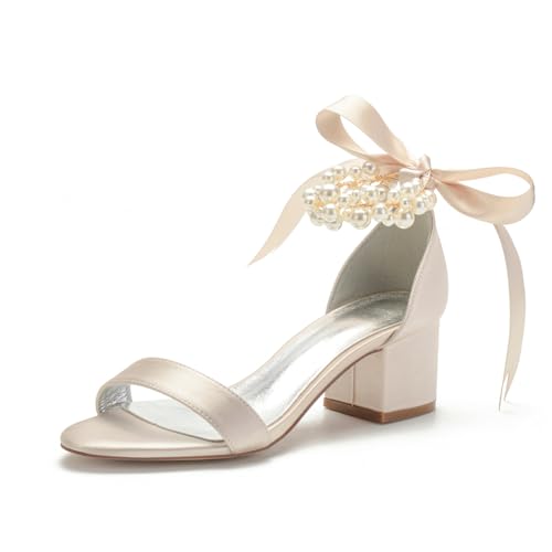 Damen Perlen Knöchelriemen Brautschuhe Offene Spitze Brautschuhe Stämmiger Hoher Absatz Abend Party Kleid Sandalen Satin Schnürung Brautjungfer Pumps,Champagne,40 EU Damen Perlen Knöchelriemen Brautschuhe Offene Spitze Brautschuhe Stämmiger Hoher Absatz Abend Party Kleid Sandalen Satin Schnürung Brautjungfer Pumps,Champagne,40 EU von FQMAYPO