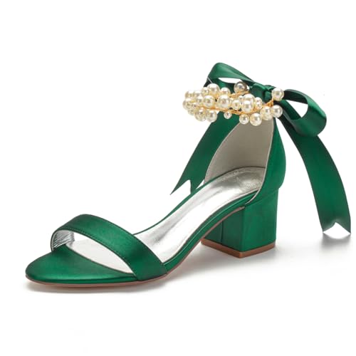 Damen Perlen Knöchelriemen Brautschuhe Offene Spitze Brautschuhe Stämmiger Hoher Absatz Abend Party Kleid Sandalen Satin Schnürung Brautjungfer Pumps,Dark Green,40 EU Damen Perlen Knöchelriemen Brautschuhe Offene Spitze Brautschuhe Stämmiger Hoher Absatz Abend Party Kleid Sandalen Satin Schnürung Brautjungfer Pumps,Dark Green,40 EU von FQMAYPO