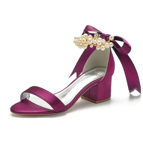 Damen Perlen Knöchelriemen Brautschuhe Offene Spitze Brautschuhe Stämmiger Hoher Absatz Abend Party Kleid Sandalen Satin Schnürung Brautjungfer Pumps,Lila,41 EU Damen Perlen Knöchelriemen Brautschuhe Offene Spitze Brautschuhe Stämmiger Hoher Absatz Abend Party Kleid Sandalen Satin Schnürung Brautjungfer Pumps,Lila,41 EU von FQMAYPO