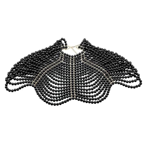 Damen-Perlenketten, BH-Schal, modisch, verstellbare Größe, Schulter-Halsketten, Oberteile, Kette, Hochzeitskleid, Perlen, Körperschmuck (schwarz) von Generic