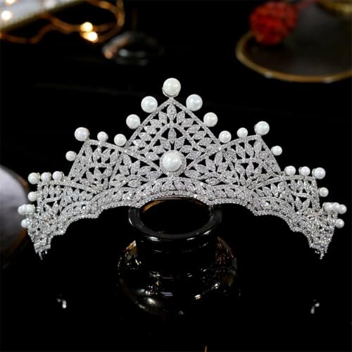 Damen Perlen Krone Hochzeit Haarschmuck Schmuck Braut Stirnband Diademas Strass Tiara Silber Weiß #Tiaras von Generic