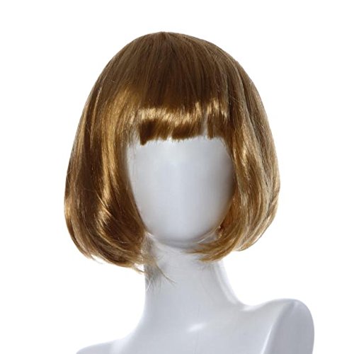 Damen Perücke, Kurze Bangs Perücke 29 cm, für Kostüm Karneval Cosplay, Menschenhaar, Kurz, Geeignet für Party Dekoration (Gold) von Generic