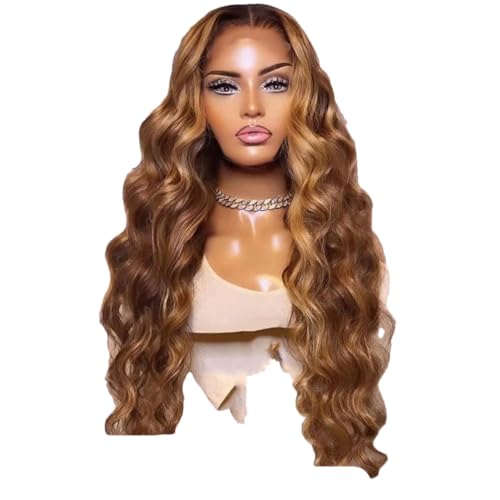 Damen-Perücke (33 X 15 Cm, HD-Front), Gewelltes Echthaar, Langes Remy-Haar, Ombré-Effekt, Klebefrei, Für Freien Scheitel Und Natürliche Bewegung von Generic