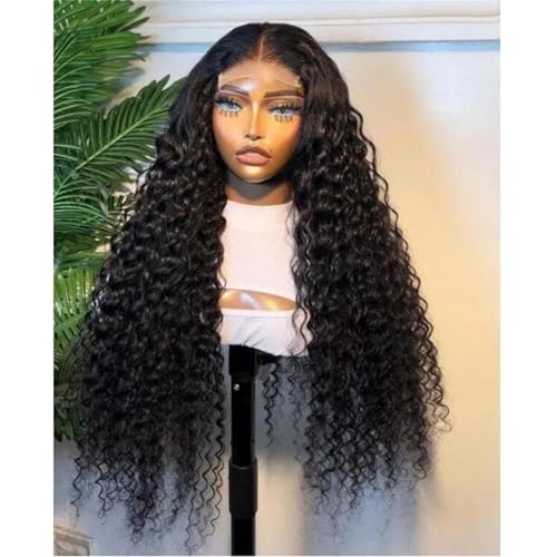 Damen Perücke Tiefschwarz Lang Balck 180 Dichte 66 Cm Weiche Verworrene Lockige Spitze Front Perücke black 22INCHES von Generic