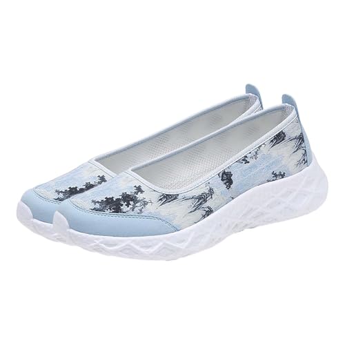 Damen Plateau Ballerinas Spitzenstrick Flachschuhe 𝐒lip On Bequem Elegant Atmungsaktiv Leicht Mit Weicher Sohle Für 𝐊ommunion Jugendweihe Festlich Fly Weave Leichte Freizeitschuhe (Blue, 36) von Generic