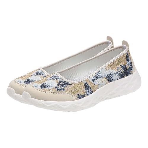 Damen Plateau Ballerinas Spitzenstrick Flachschuhe 𝐒lip On Bequem Elegant Atmungsaktiv Leicht Mit Weicher Sohle Für 𝐊ommunion Jugendweihe Festlich Fly Weave Leichte Freizeitschuhe (Yellow, 39) von Generic